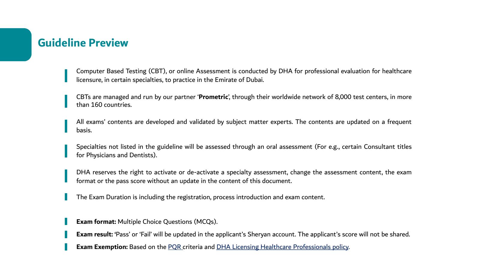 Preview page 2 of DHA Healthcare Professional Licensing Assessment Guideline Computer Based Testing (CBT)