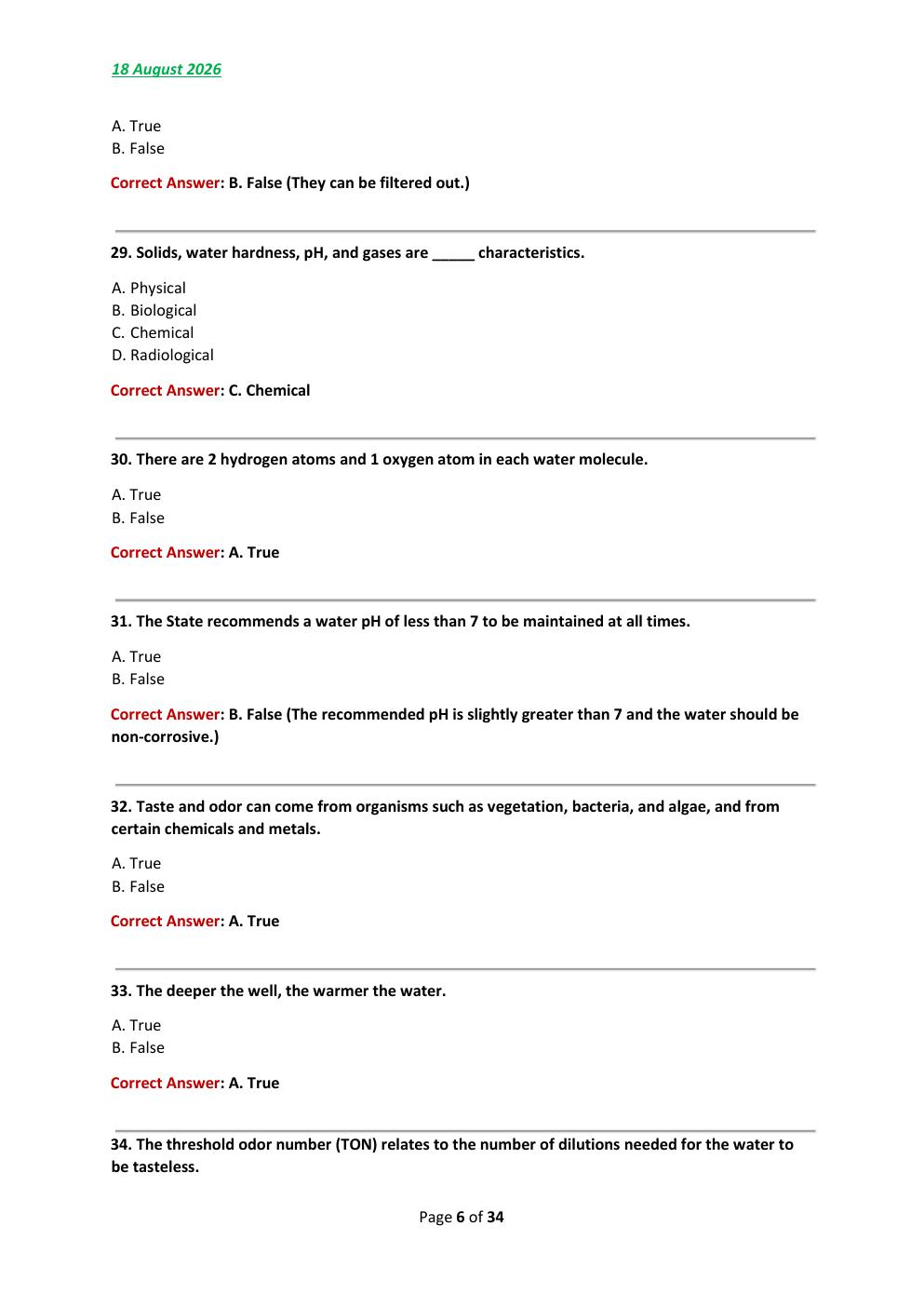 Preview page 6 of TCEQ Class D Water Operator License 2026/2027  final Test Exam 180 comprehensive questions |  FREQUENTLY MOST TESTED QUE