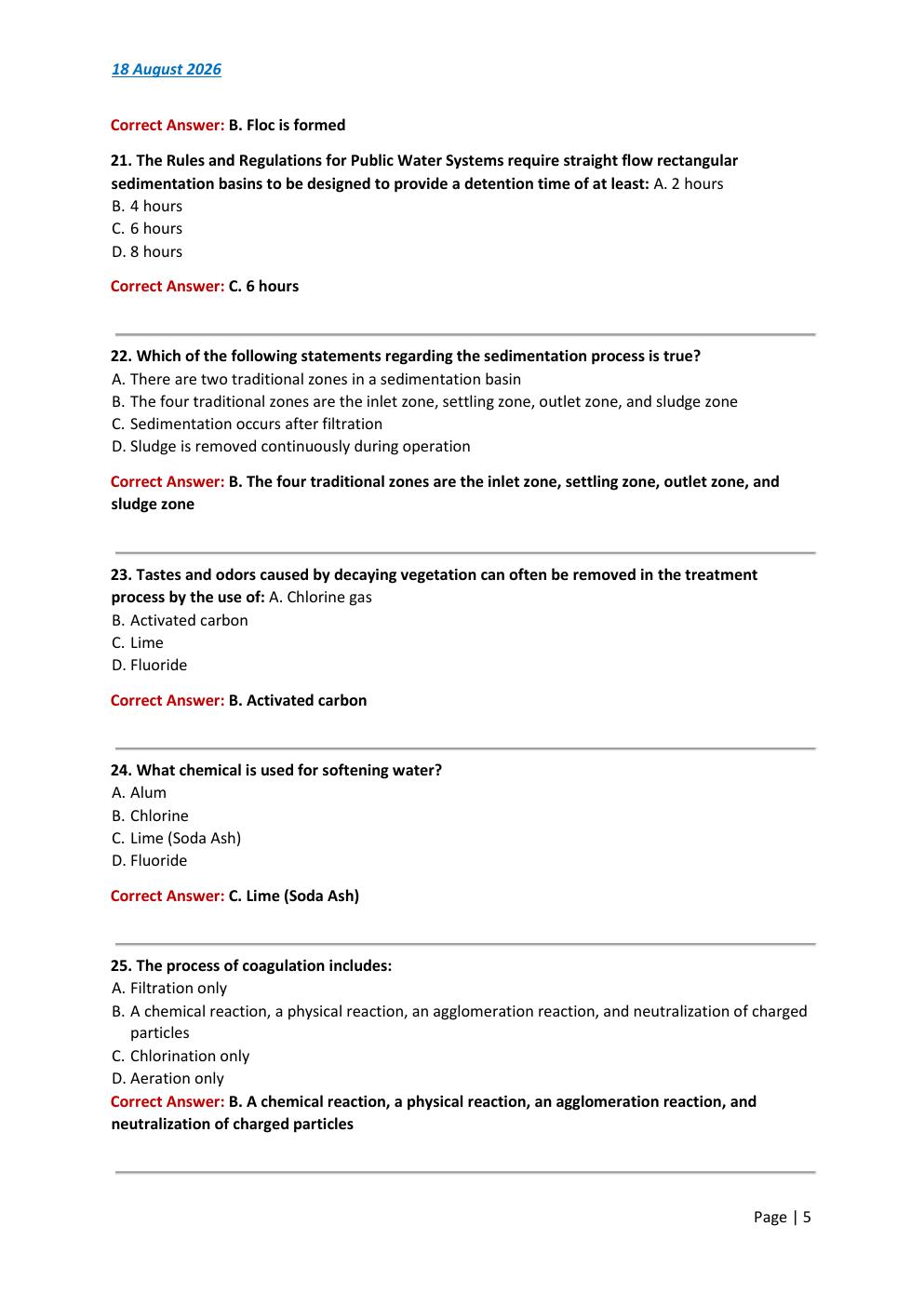 Preview page 5 of Texas Class C Surface Water 2026/2027 Test Exam  147 comprehensive questions | FREQUENTLY MOST TESTED QUESTIONS AND VERI