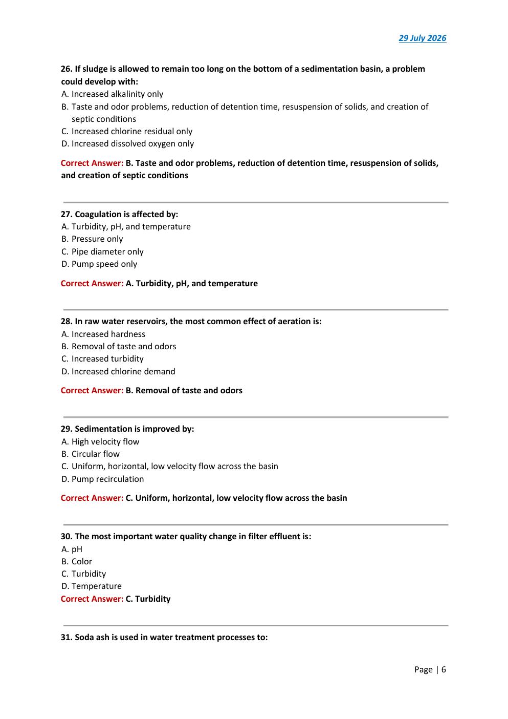 Preview page 6 of Texas Class C Surface Water 2026/2027 Test Exam  147 comprehensive questions | FREQUENTLY MOST TESTED QUESTIONS AND VERI