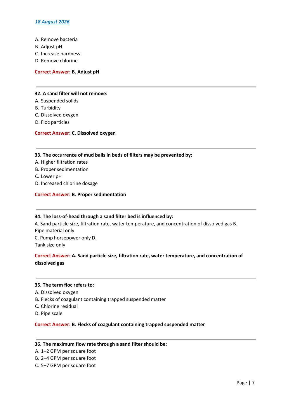 Preview page 7 of Texas Class C Surface Water 2026/2027 Test Exam  147 comprehensive questions | FREQUENTLY MOST TESTED QUESTIONS AND VERI
