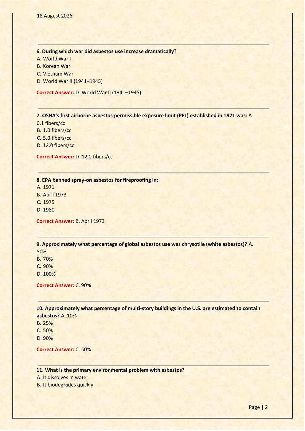 Preview page 2 of Comprehensive Asbestos Inspector Certification 2026/2027  Test Exam 150 comprehensive questions | FREQUENTLY  MOST TESTE