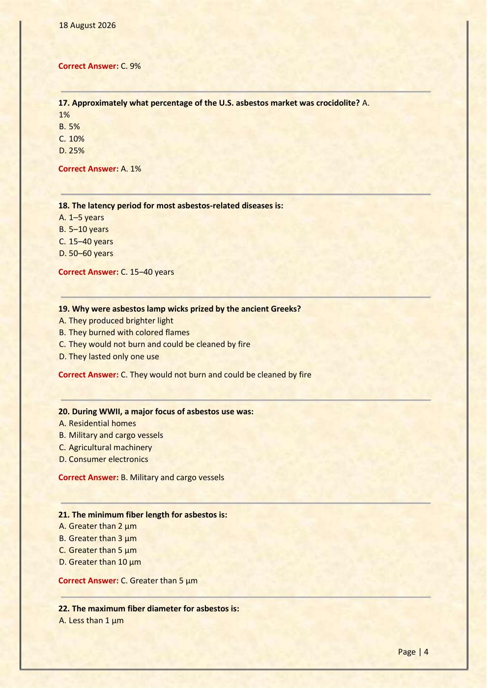 Preview page 4 of Comprehensive Asbestos Inspector Certification 2026/2027  Test Exam 150 comprehensive questions | FREQUENTLY  MOST TESTE