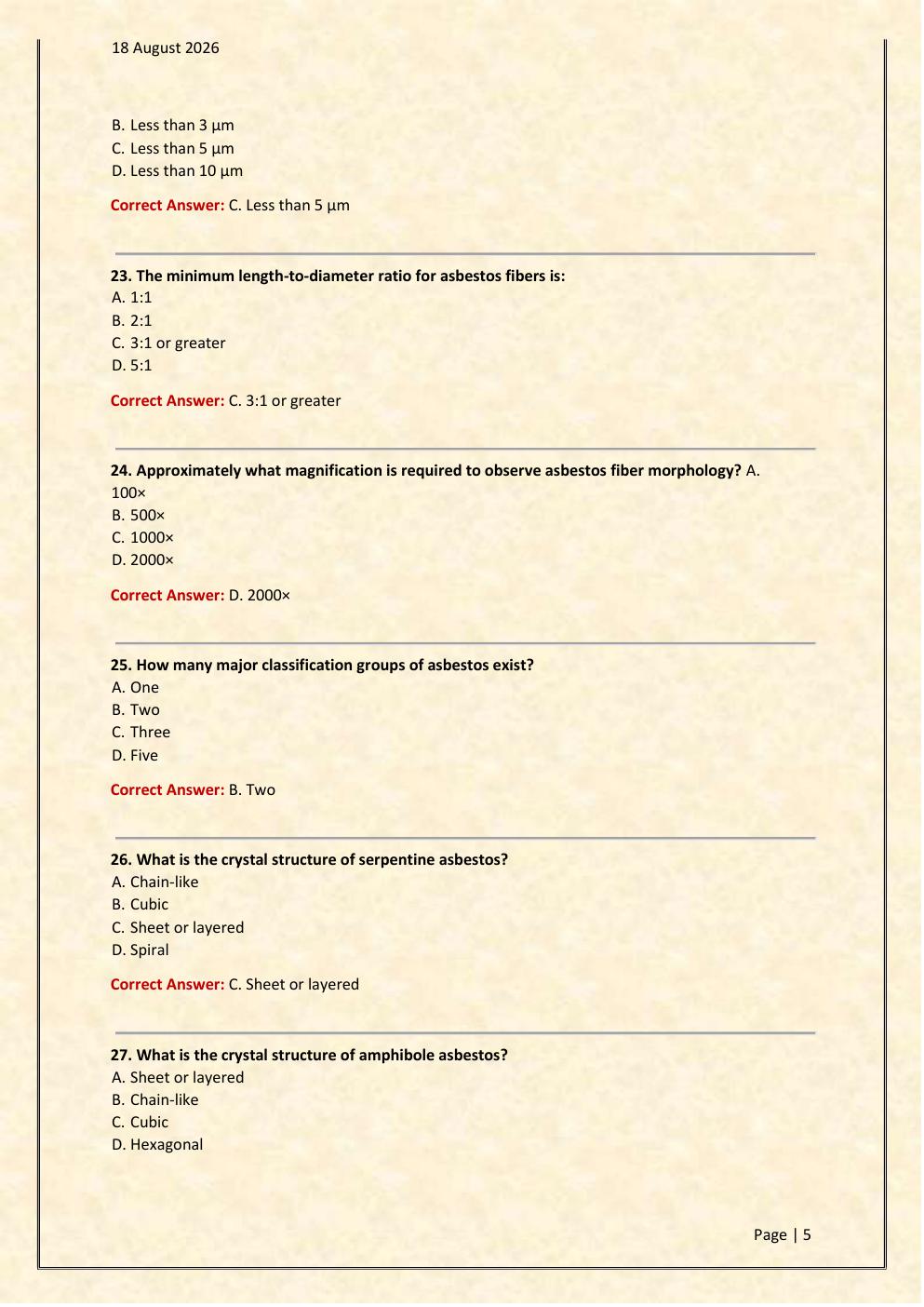 Preview page 5 of Comprehensive Asbestos Inspector Certification 2026/2027  Test Exam 150 comprehensive questions | FREQUENTLY  MOST TESTE