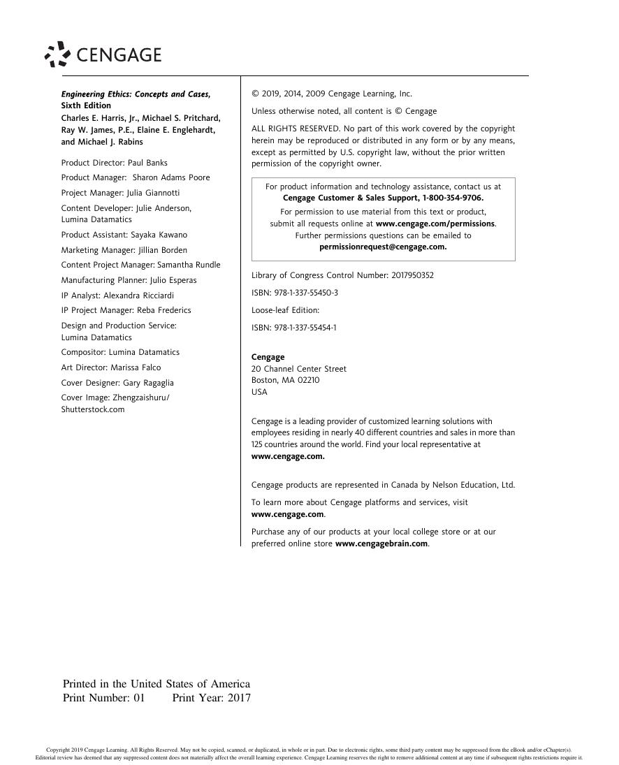 Preview page 4 of Engineering Ethics Concepts and Cases 6th Edition By Englehardt, Elaine E Harris, Charles Edwin, James, Ray
