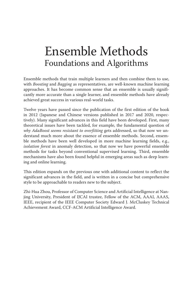 Preview page 2 of eBook [PDF] Ensemble Methods Foundations and Algorithms 2nd Edition By Zhi-Hua Zhou