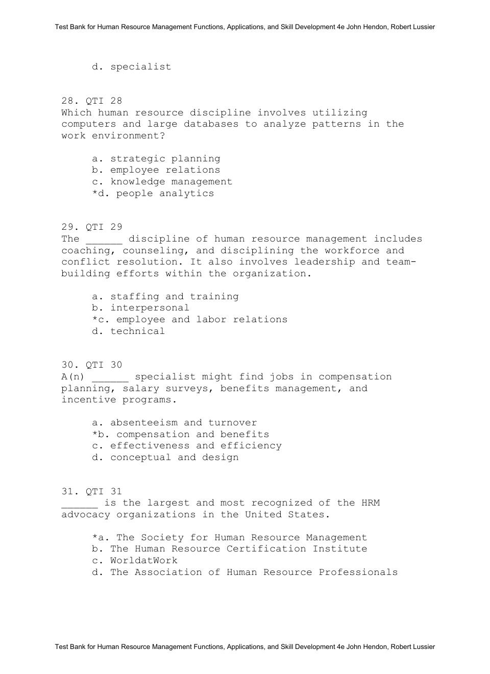 Preview page 10 of Test Bank For Human Resource Management Functions, Applications, and Skill Development 4th Eidtion By John Hendon, Rober