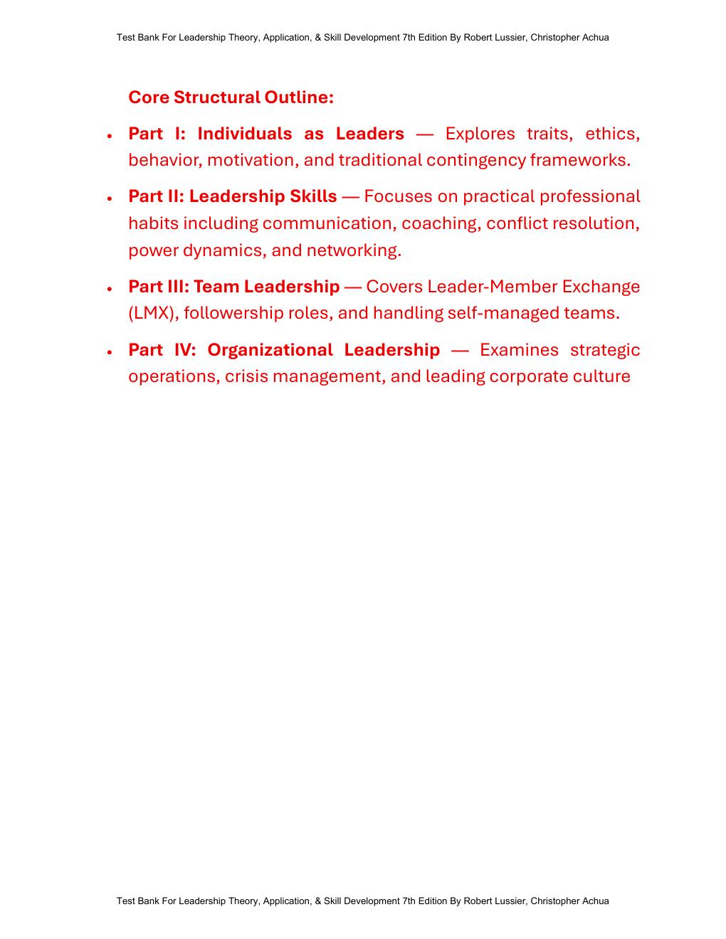 Preview page 4 of Test Bank For Leadership Theory, Application, & Skill Development 7th Edition By Robert Lussier, Christopher Achua