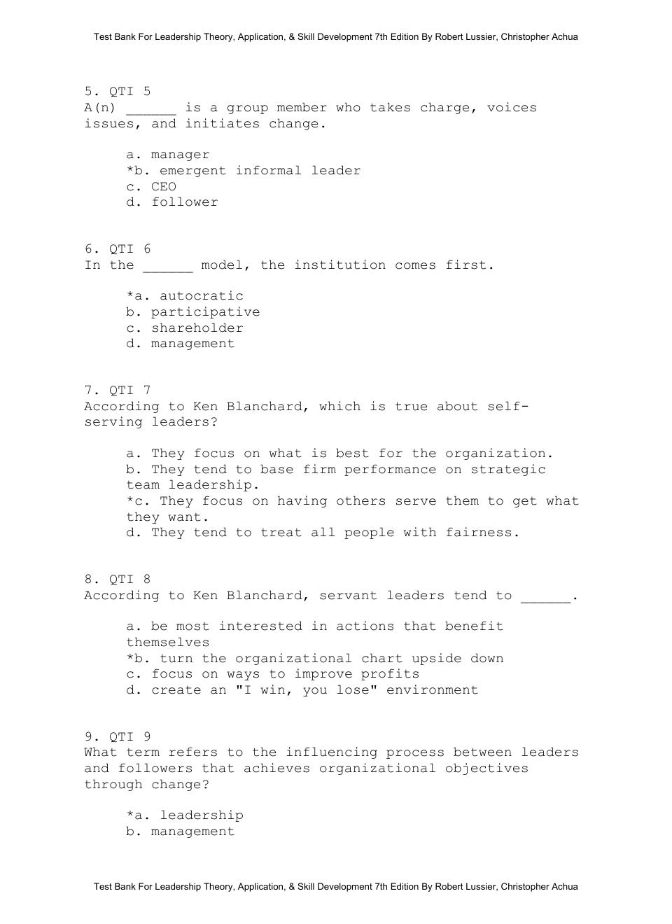 Preview page 7 of Test Bank For Leadership Theory, Application, & Skill Development 7th Edition By Robert Lussier, Christopher Achua