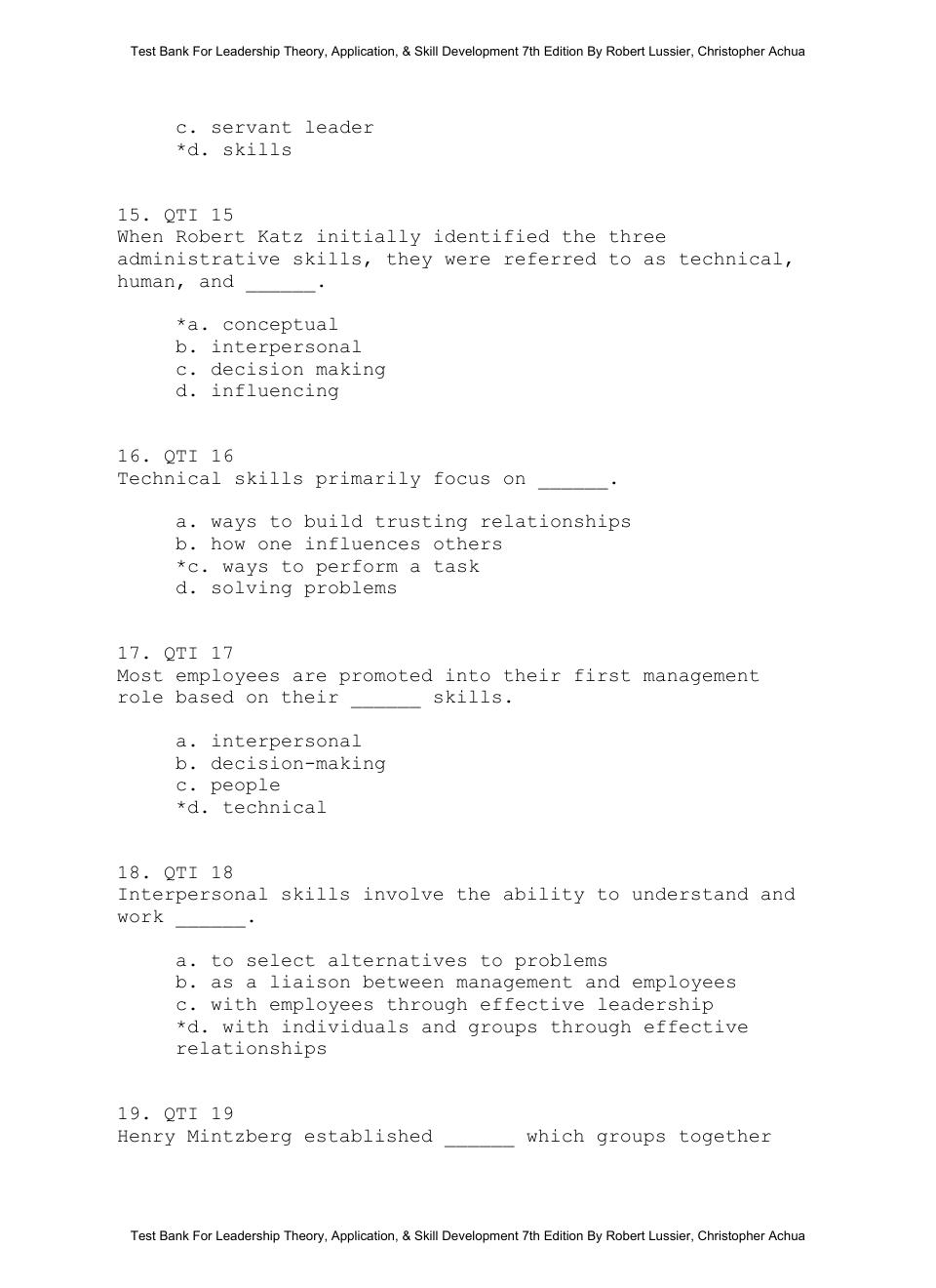 Preview page 9 of Test Bank For Leadership Theory, Application, & Skill Development 7th Edition By Robert Lussier, Christopher Achua