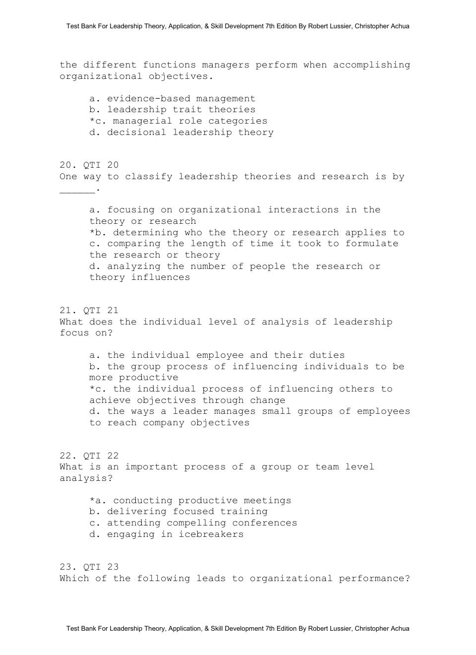 Preview page 10 of Test Bank For Leadership Theory, Application, & Skill Development 7th Edition By Robert Lussier, Christopher Achua
