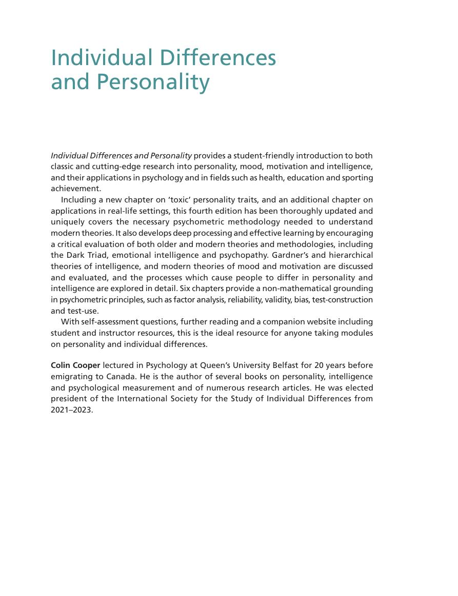 Preview page 2 of eBook [PDF] Individual Differences and Personality 4th Edition By Colin Cooper