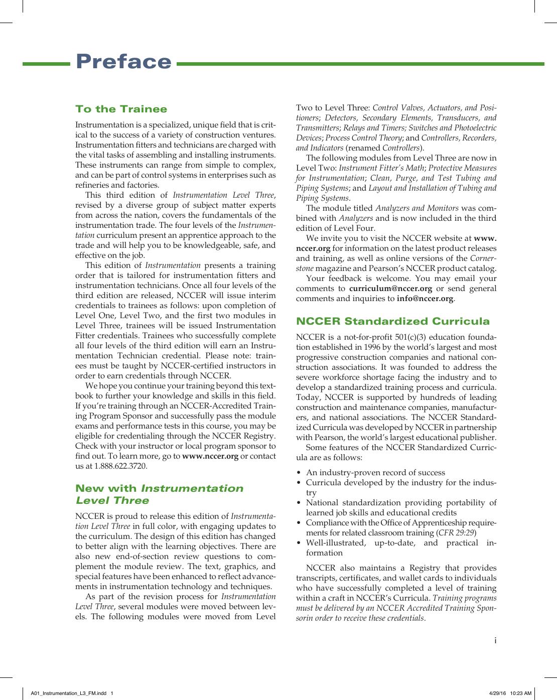 Preview page 4 of Instrumentation Trainee Guide, Level 3 3rd Edition By NCCER