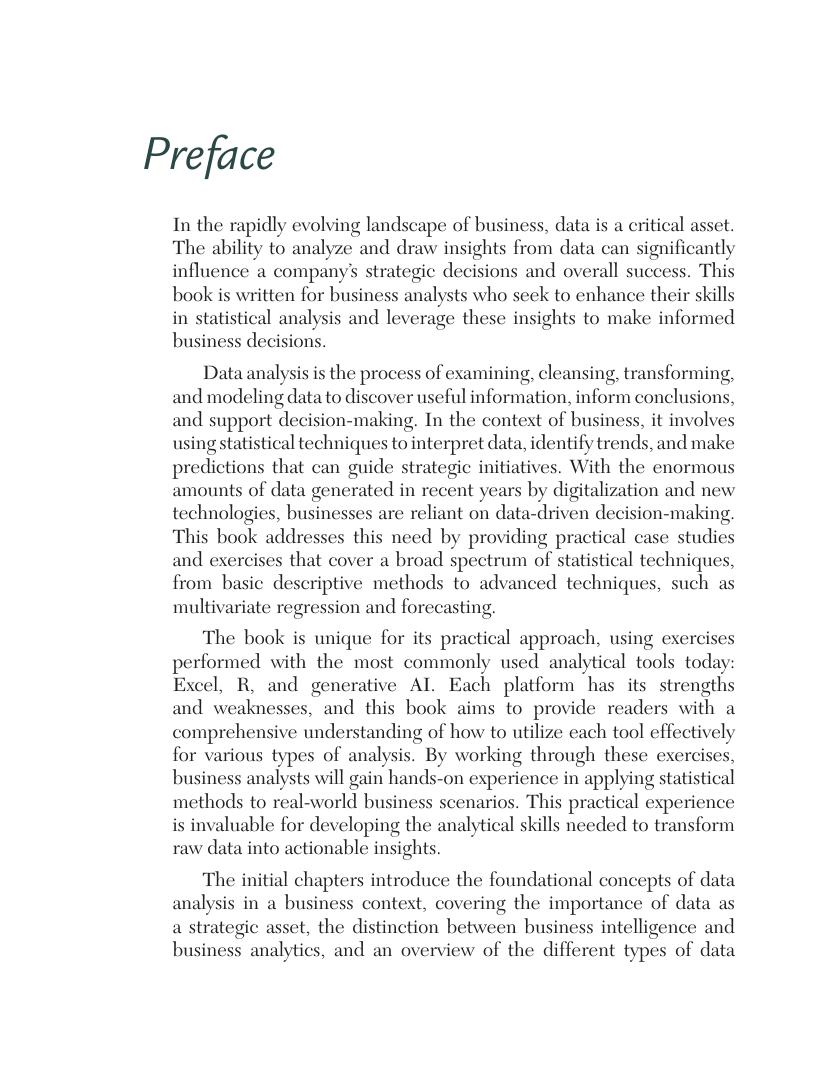 Preview page 10 of Data Analysis for Business Decisions Case Studies in Excel, R, and ChatGPT 3rd Edition By Andres Fortino