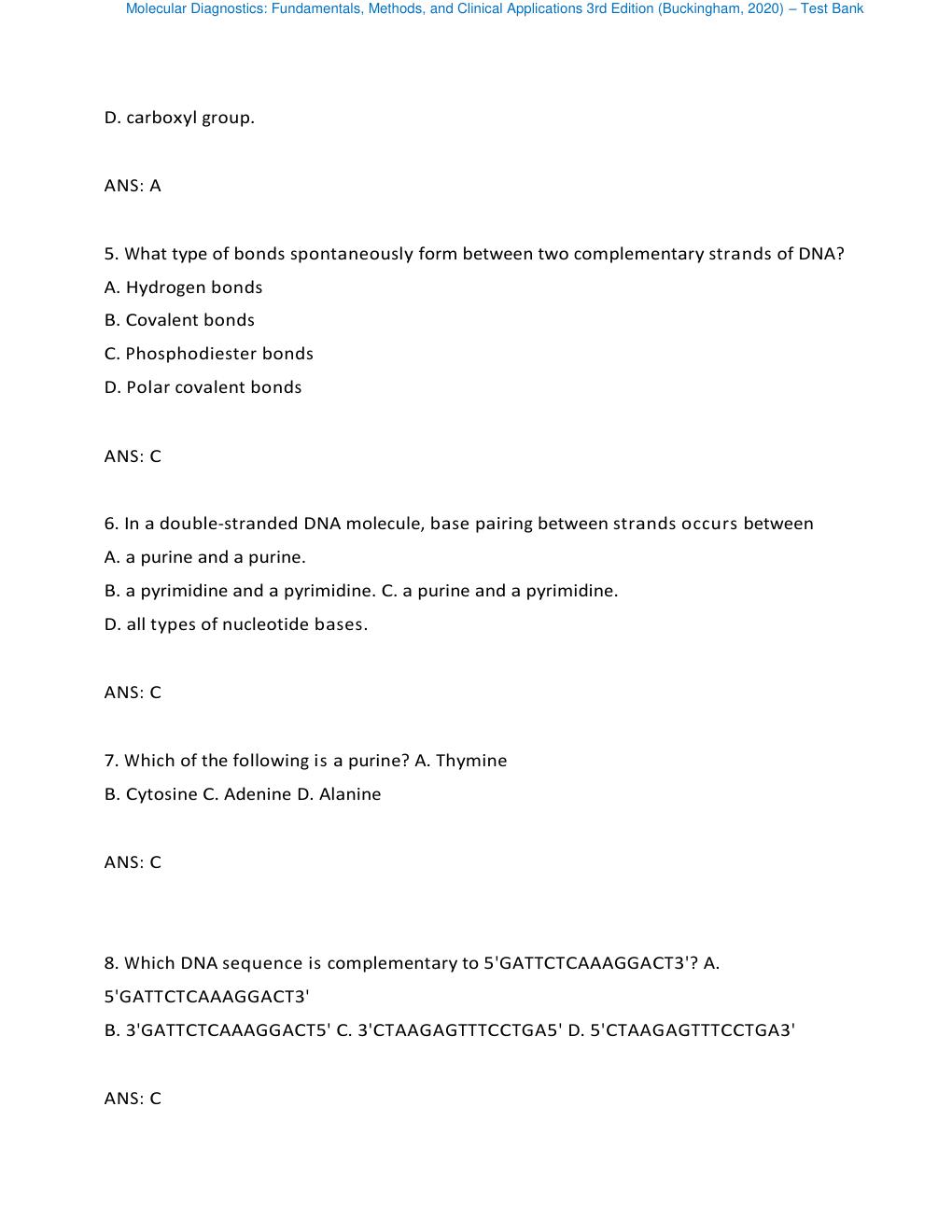 Preview page 4 of Test Bank - Molecular Diagnostics: Fundamentals, Methods, and Clinical Applications 3rd Edition