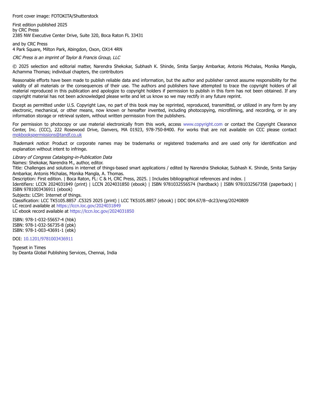 Preview page 6 of Challenges and Solutions in Internet of Things-Based Smart Applications 1st Edition By Narendra Shekokar, Subhash K. Shi