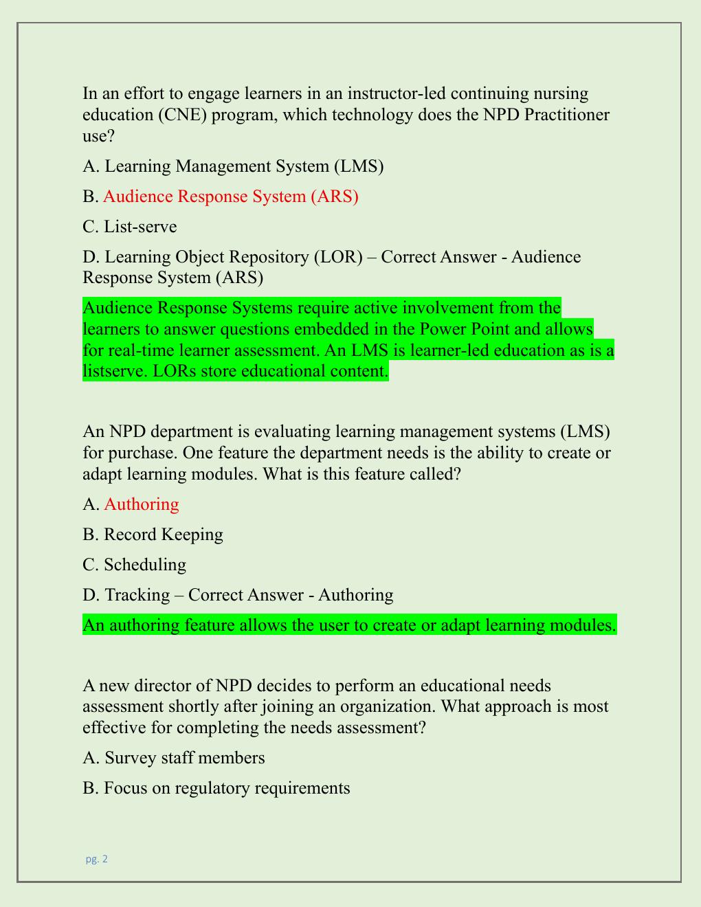 Preview page 2 of NPD CERTIFICATION EXAM AND PRACTICE EXAM  NEWEST 2026 TEST BANK| NURSING PROFESSIONAL  DEVELOPMENT (NPD) CERTIFICATION E