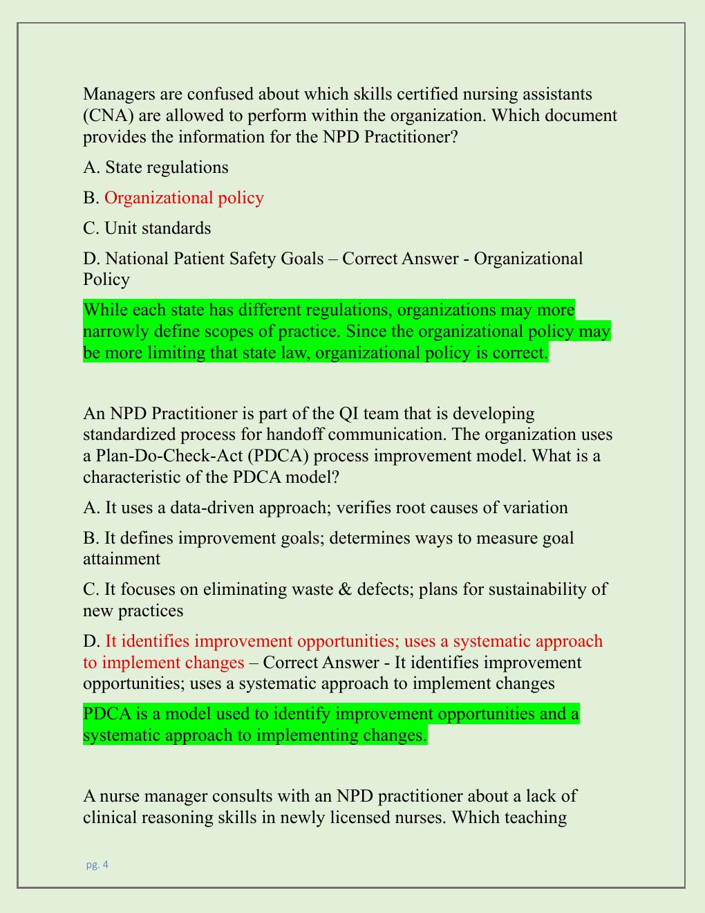 Preview page 4 of NPD CERTIFICATION EXAM AND PRACTICE EXAM  NEWEST 2026 TEST BANK| NURSING PROFESSIONAL  DEVELOPMENT (NPD) CERTIFICATION E