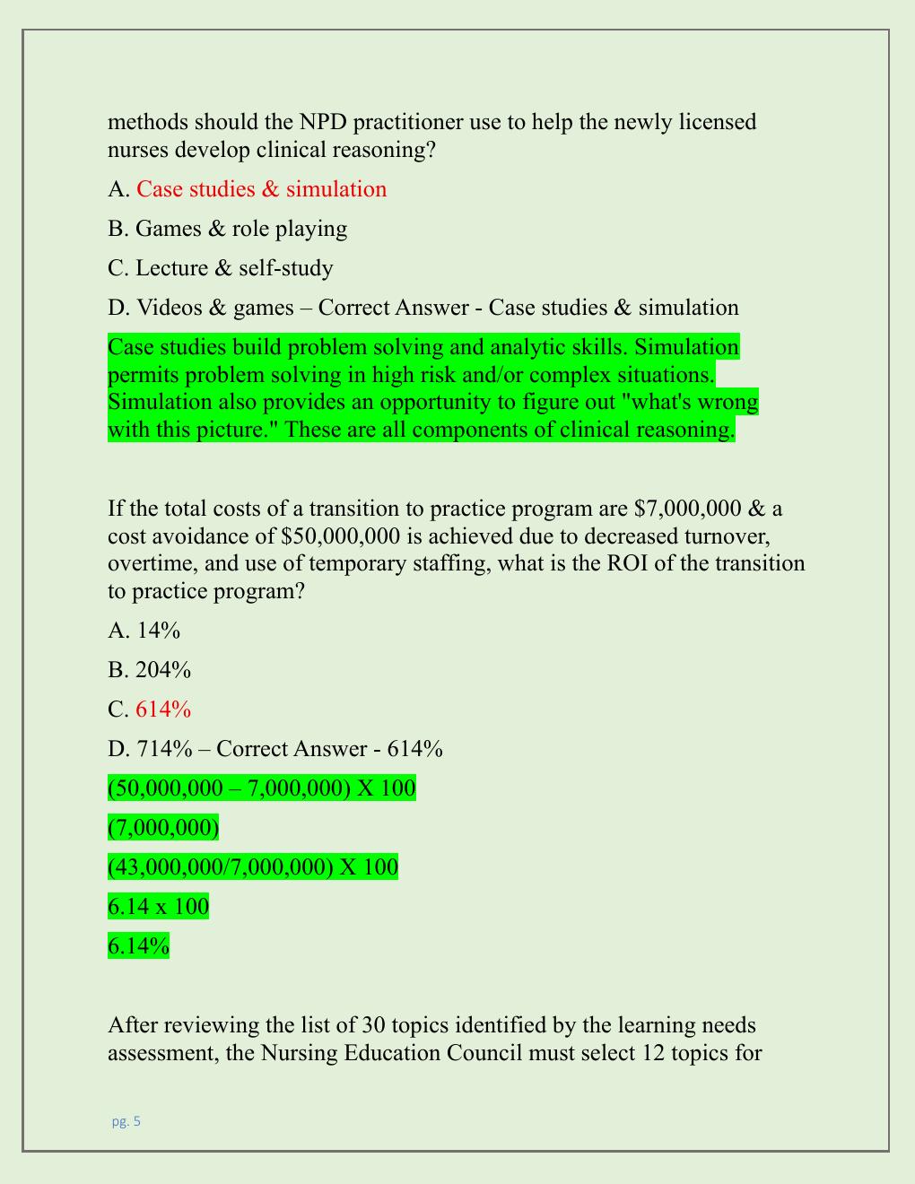 Preview page 5 of NPD CERTIFICATION EXAM AND PRACTICE EXAM  NEWEST 2026 TEST BANK| NURSING PROFESSIONAL  DEVELOPMENT (NPD) CERTIFICATION E