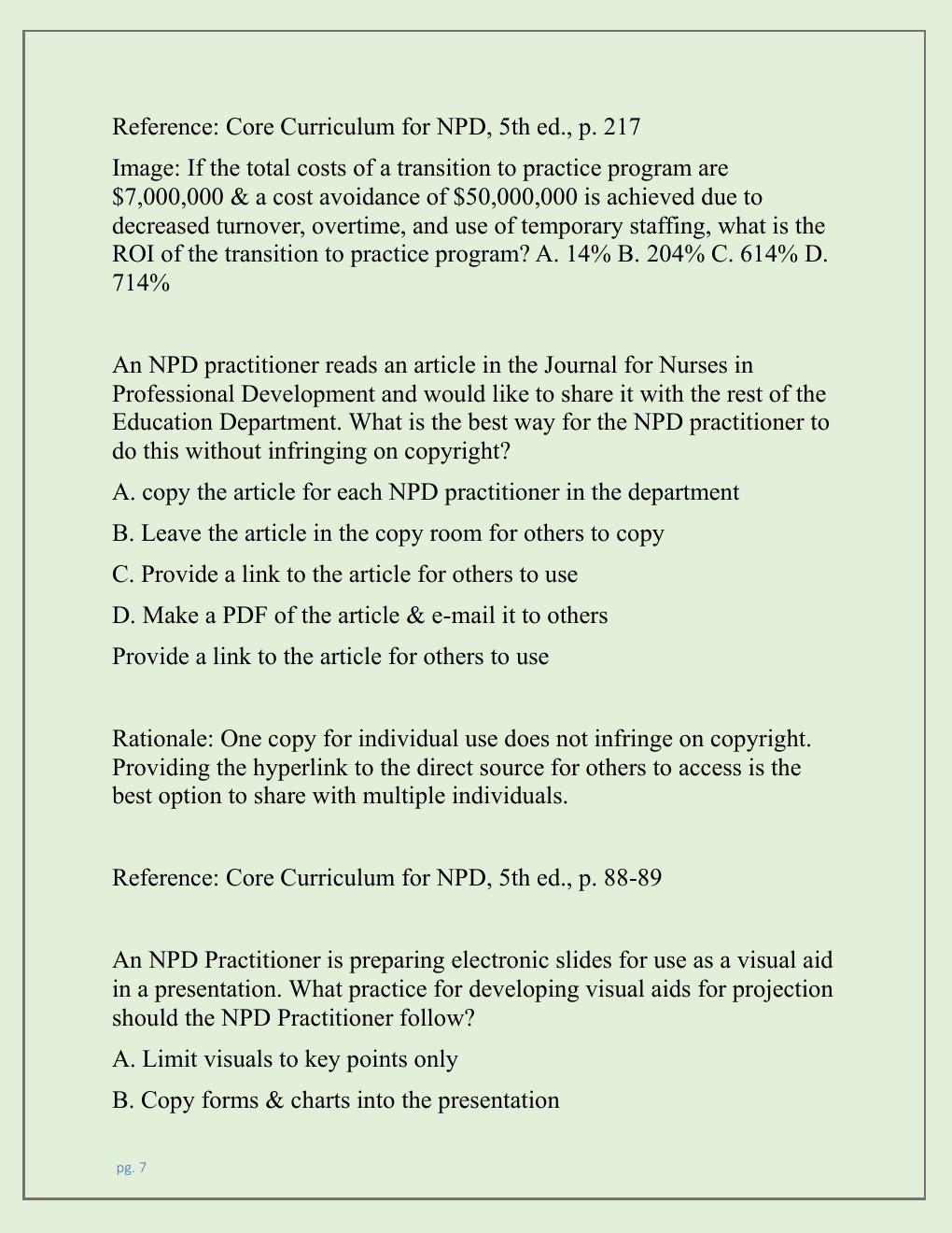 Preview page 7 of NPD CERTIFICATION EXAM AND PRACTICE EXAM  NEWEST 2026 TEST BANK| NURSING PROFESSIONAL  DEVELOPMENT (NPD) CERTIFICATION E