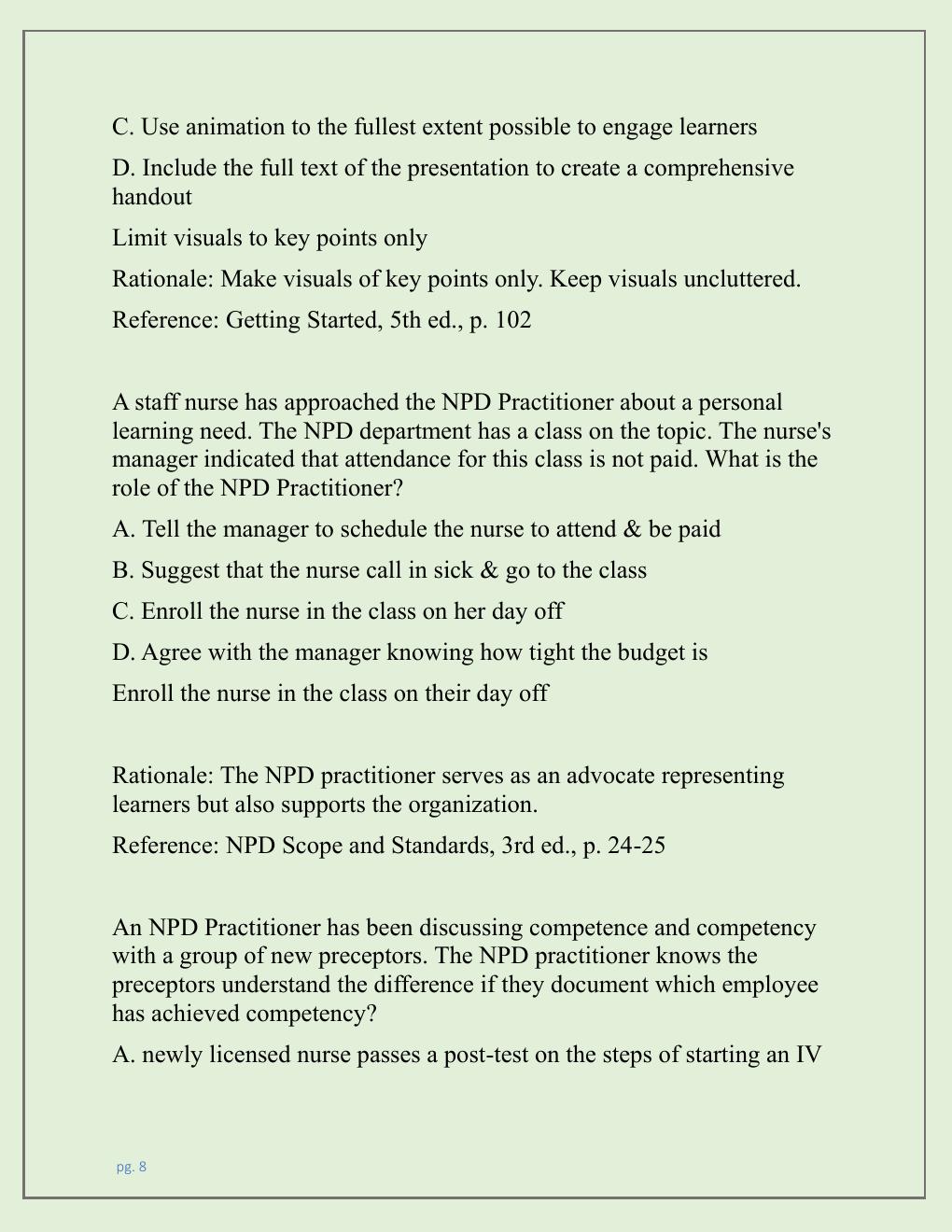 Preview page 8 of NPD CERTIFICATION EXAM AND PRACTICE EXAM  NEWEST 2026 TEST BANK| NURSING PROFESSIONAL  DEVELOPMENT (NPD) CERTIFICATION E