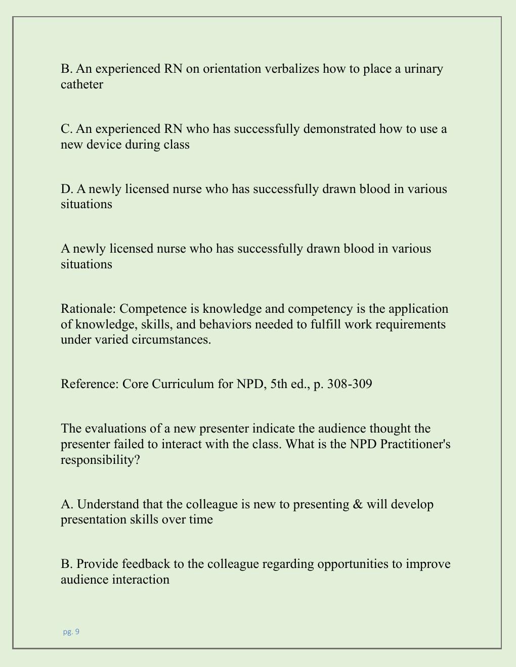 Preview page 9 of NPD CERTIFICATION EXAM AND PRACTICE EXAM  NEWEST 2026 TEST BANK| NURSING PROFESSIONAL  DEVELOPMENT (NPD) CERTIFICATION E