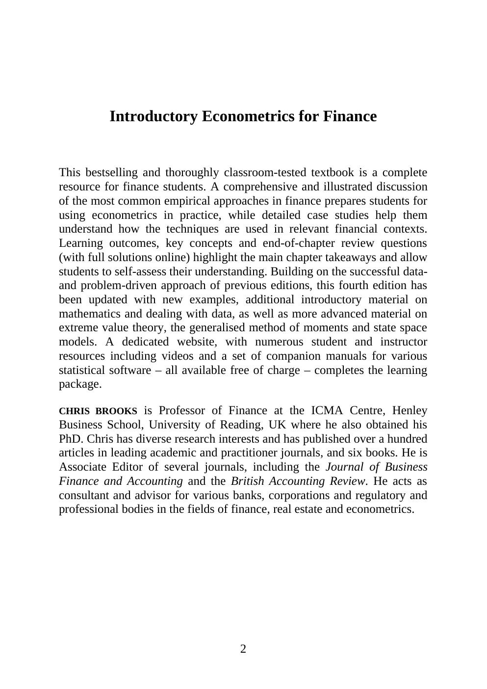 Preview page 2 of Introductory Econometrics for Finance 4th Edition By Chris Brooks