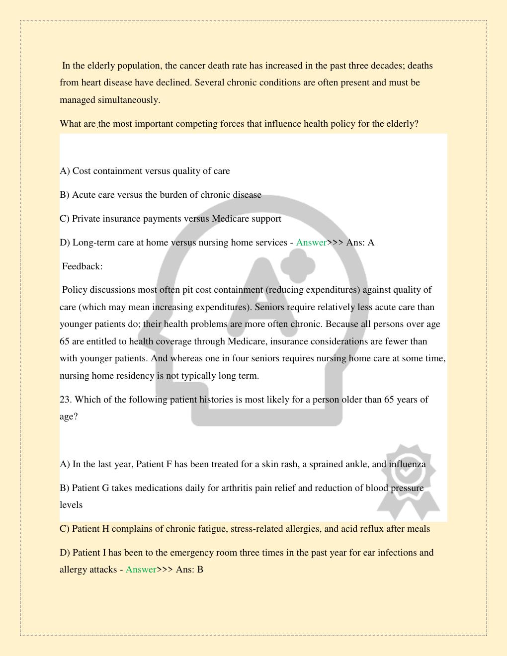 Preview page 9 of GERONTOLOGICAL NURSING ELIOPOULOS 8TH EDITION COMMON AGING CHANGES CHAPTER 5 FINAL TEST EXAM THE AGING POPULATION CHAPTE