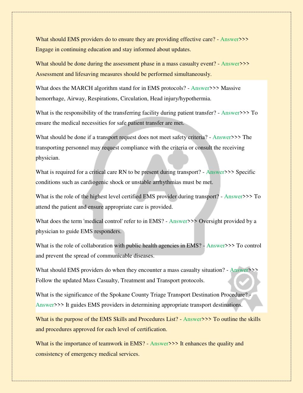 Preview page 3 of EMS PROTOCOLS AND PROCEDURES OVERVIEW SPOKANE COUNTY LATEST 2026 STUDY QUESTIONS WITH CORRECT SOLUTIONS GUARANTEED PASS