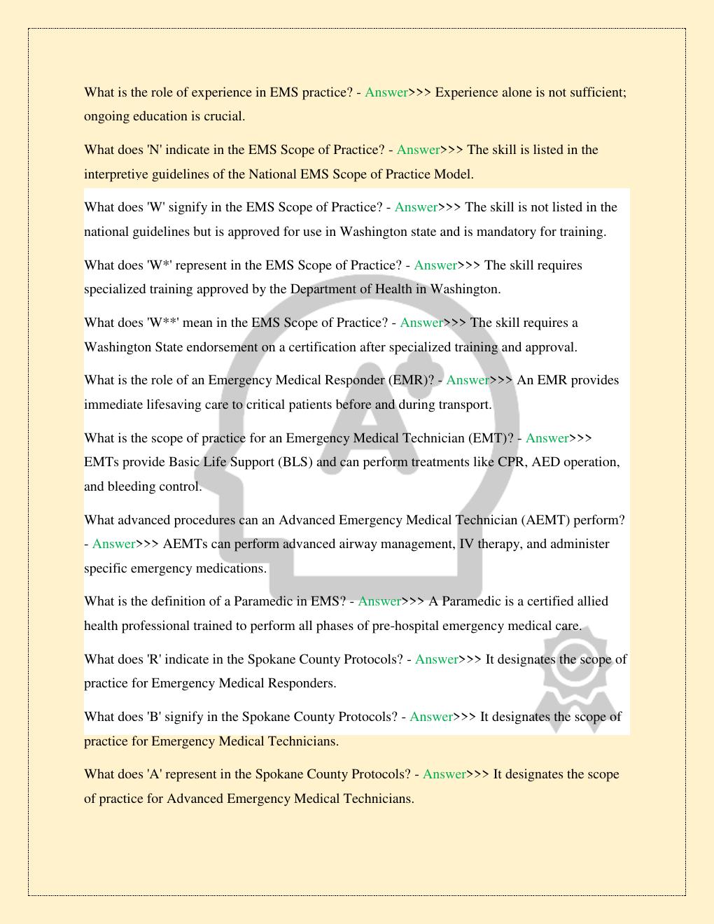 Preview page 4 of EMS PROTOCOLS AND PROCEDURES OVERVIEW SPOKANE COUNTY LATEST 2026 STUDY QUESTIONS WITH CORRECT SOLUTIONS GUARANTEED PASS