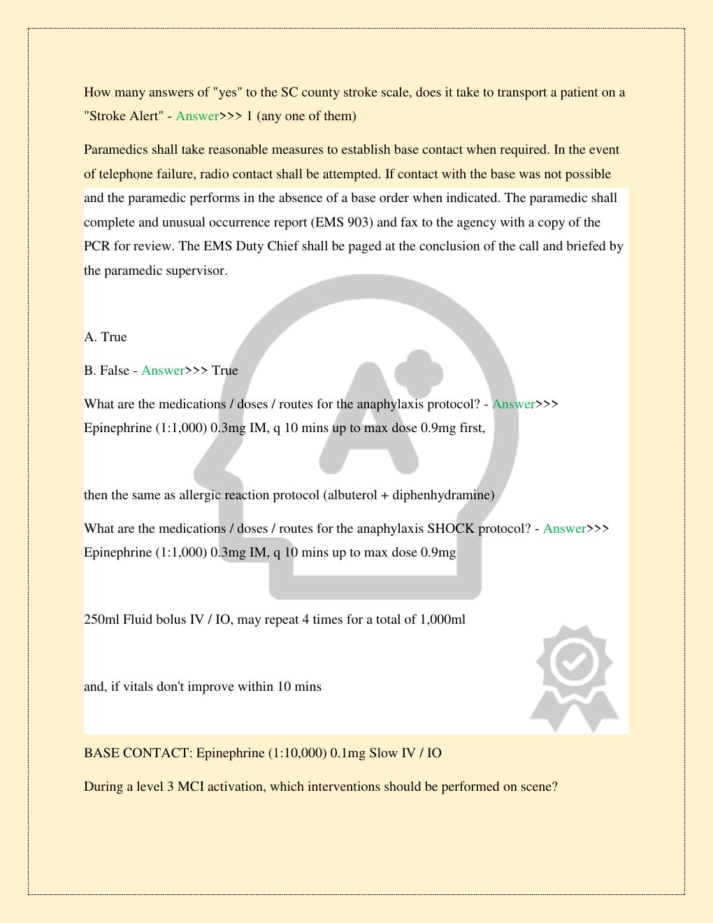 Preview page 3 of EMS PARAMEDIC PROTOCOL SANTA CLARA COUNTY TEST LATEST 2026/2027 STUDY QUESTION WITH VERIFIED SOLUTIONS 100% TOP RATED |