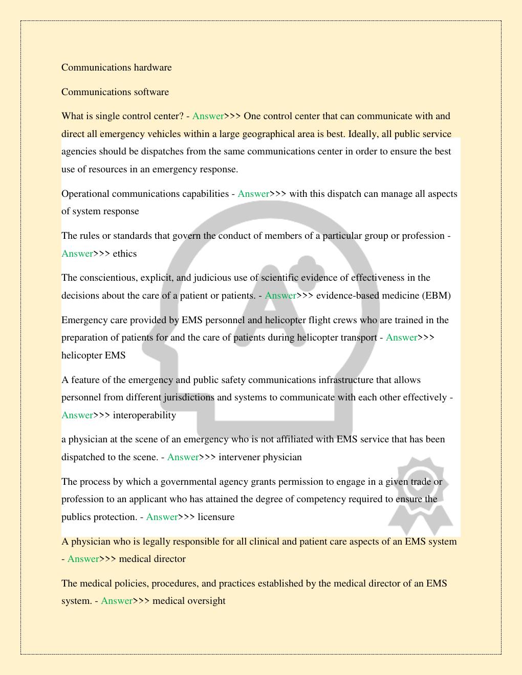 Preview page 3 of MEDICAL PARAMEDIC CARE CHAPTER 2 PRINCIPLES AND PRACTICE TEST 2026 COMPLETE STUDY QUESTIONS WITH VERIFIED SOLUTIONS 100%