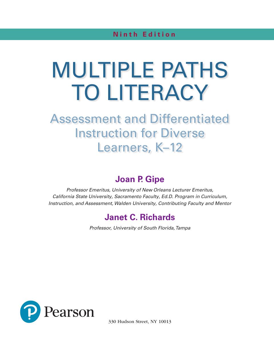 Preview page 2 of Multiple Paths to Literacy Assessment and Differentiated Instruction for Diverse Learners K-12 9th Edition By Joan Gipe,
