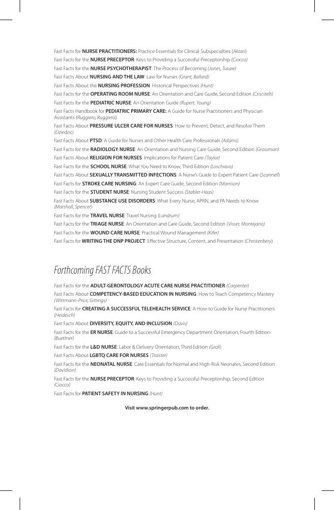 Preview page 3 of Fast Facts for Nurse Practitioners Current Practice Essentials for the Clinical Subspecialties 1st Edition By Nadine Akt
