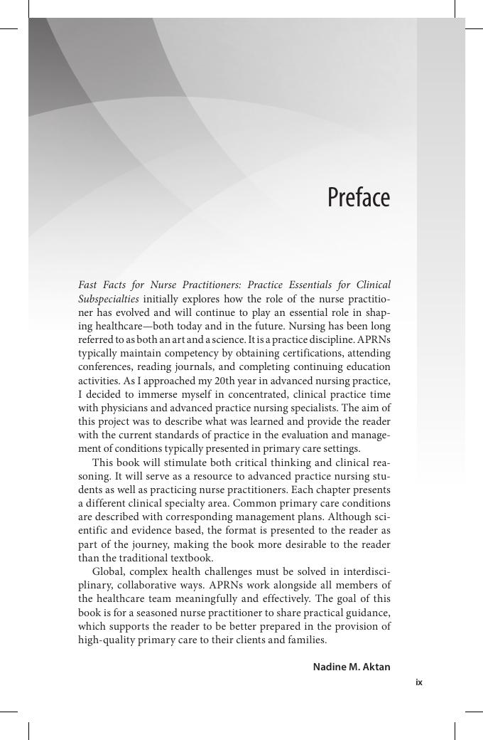 Preview page 10 of Fast Facts for Nurse Practitioners Current Practice Essentials for the Clinical Subspecialties 1st Edition By Nadine Akt
