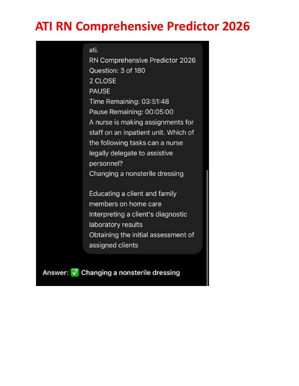 Preview page 4 of ATI RN Comprehensive ADN Predictor Exit Exam 2026 | Level 3 | Practice Questions and Rationales | Complete Review