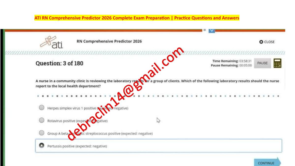 Preview page 3 of ATI RN Comprehensive Predictor 2026 | Level 3 | Complete Exam Preparation | Practice Questions and Answers