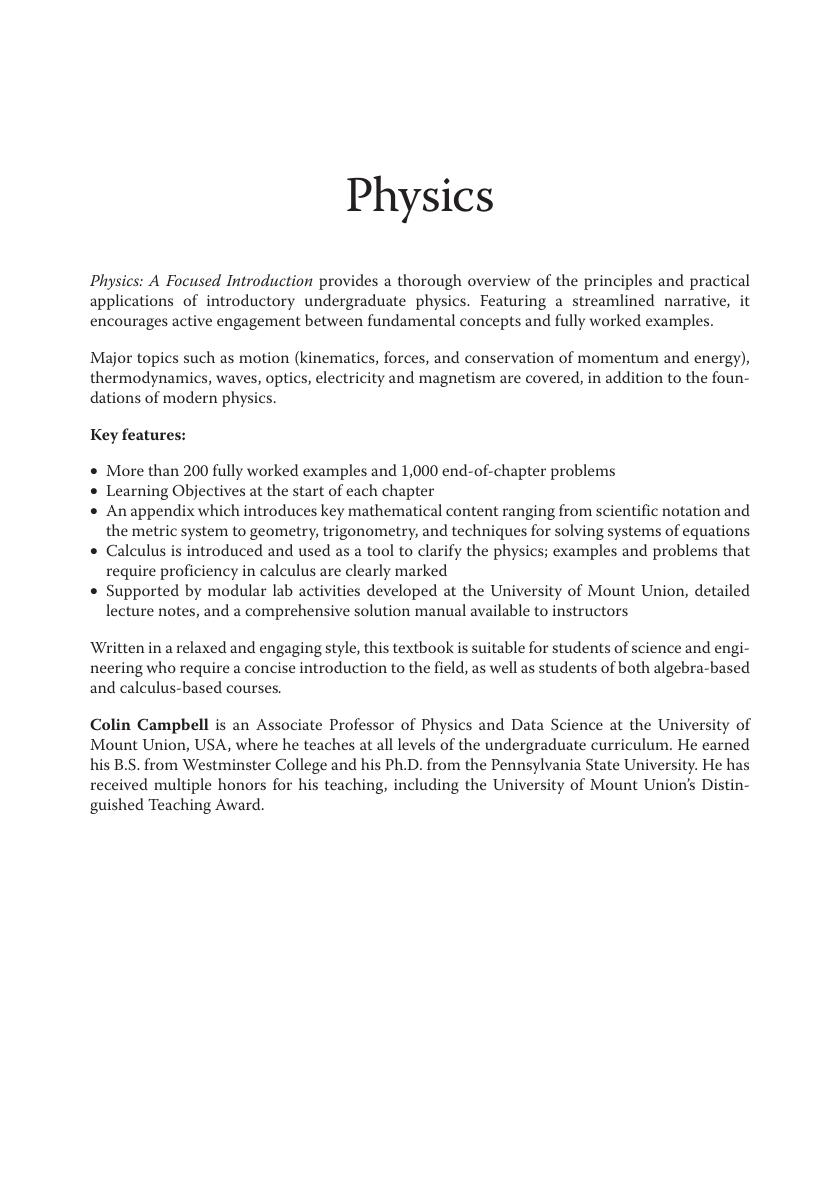 Preview page 2 of Physics A Focused Introduction By Colin Campbell |