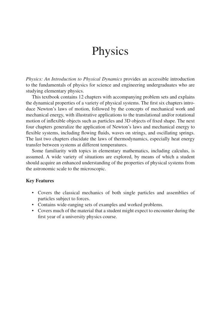 Preview page 2 of Physics: An Introduction to Physical Dynamics By Michael J.R. Hoch