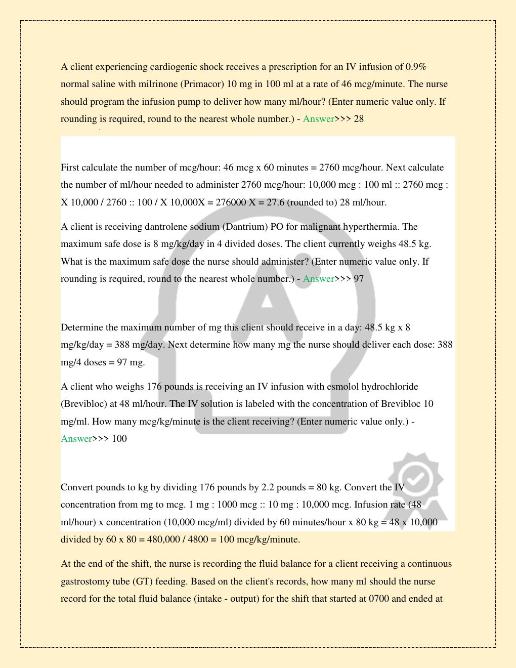 Preview page 3 of HESI DOSAGE CALCULATIONS PRACTICE TEST LATEST 2026/2027 COMPLETE STUDY QUESTIONS WITH VERIFIED SOLUTIONS 100% GUARANTEED