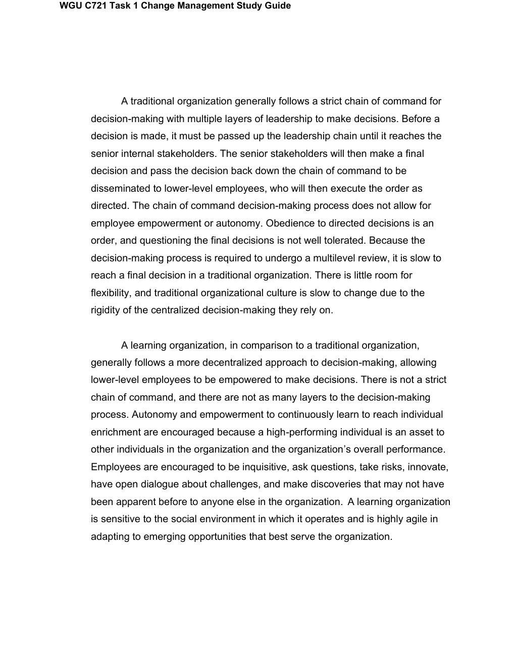 Preview page 2 of WGU C721 Task 1 Change Management Study Guide! ALREADY RATED A+