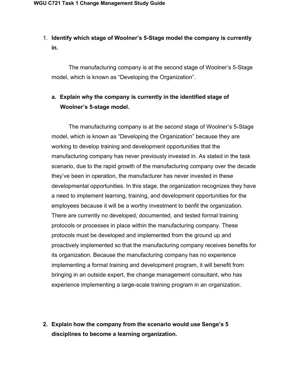 Preview page 3 of WGU C721 Task 1 Change Management Study Guide! ALREADY RATED A+