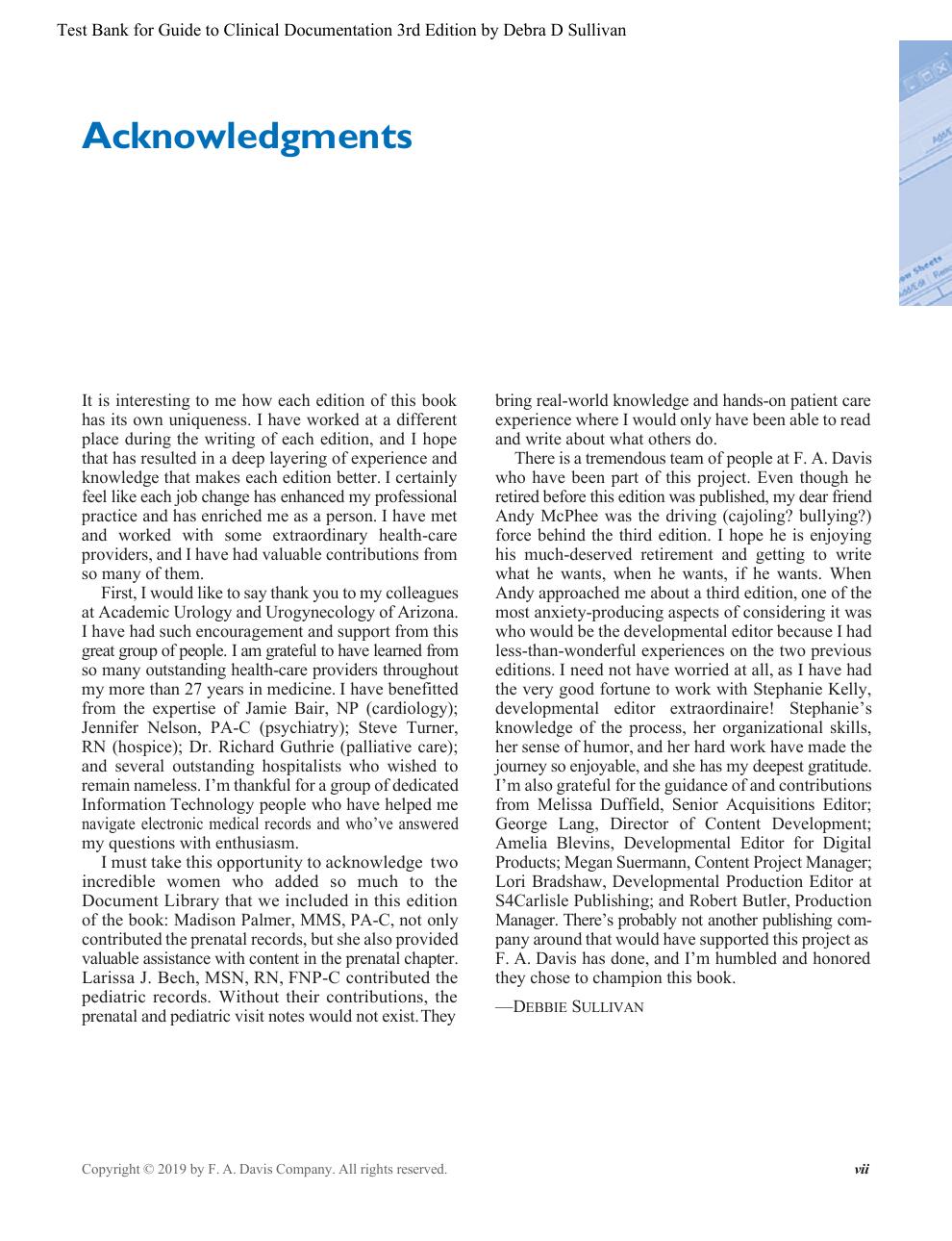 Preview page 10 of Complete Test Bank for Guide to Clinical Documentation 3rd Edition by Debra D Sullivan All Chapters! ALREADY RATED A+ 10