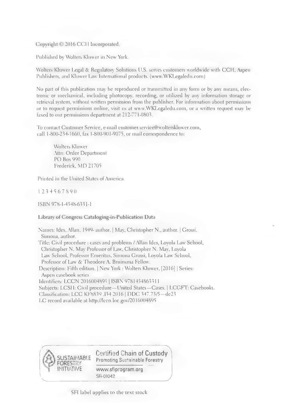 Preview page 3 of OCR Civil Procedure Cases and Problems 5th Edition By Allan Ides, Christopher May, Simona Grossi