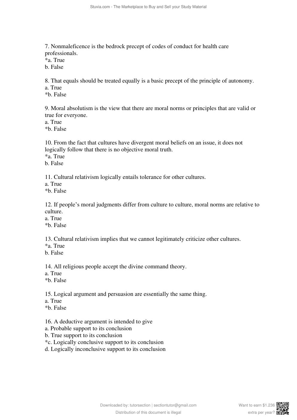 Preview page 2 of Test Bank for Bioethics, Principles, Issues, and Case, 4th Edition By Lewis Vaughn