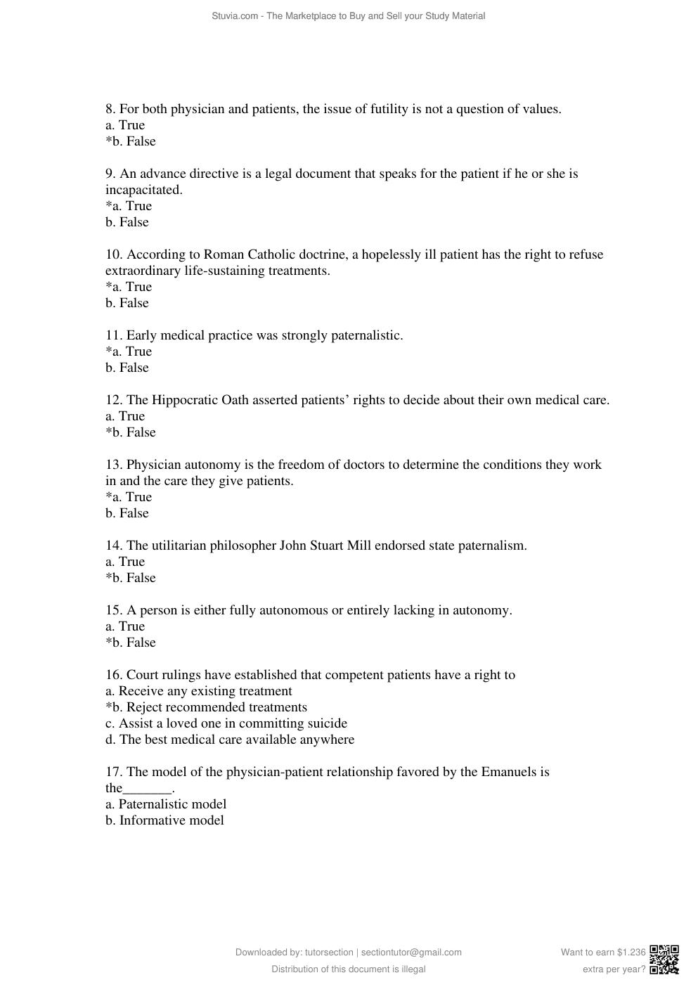 Preview page 7 of Test Bank for Bioethics, Principles, Issues, and Case, 4th Edition By Lewis Vaughn