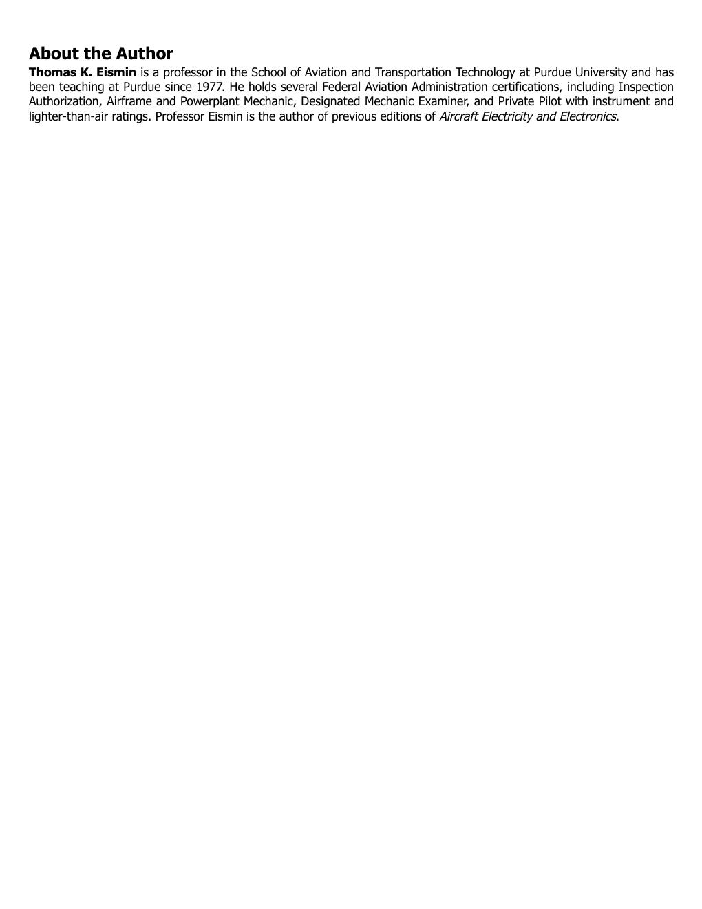 Preview page 4 of Aircraft Electricity and Electronics 7th Edition By Thomas Eismin