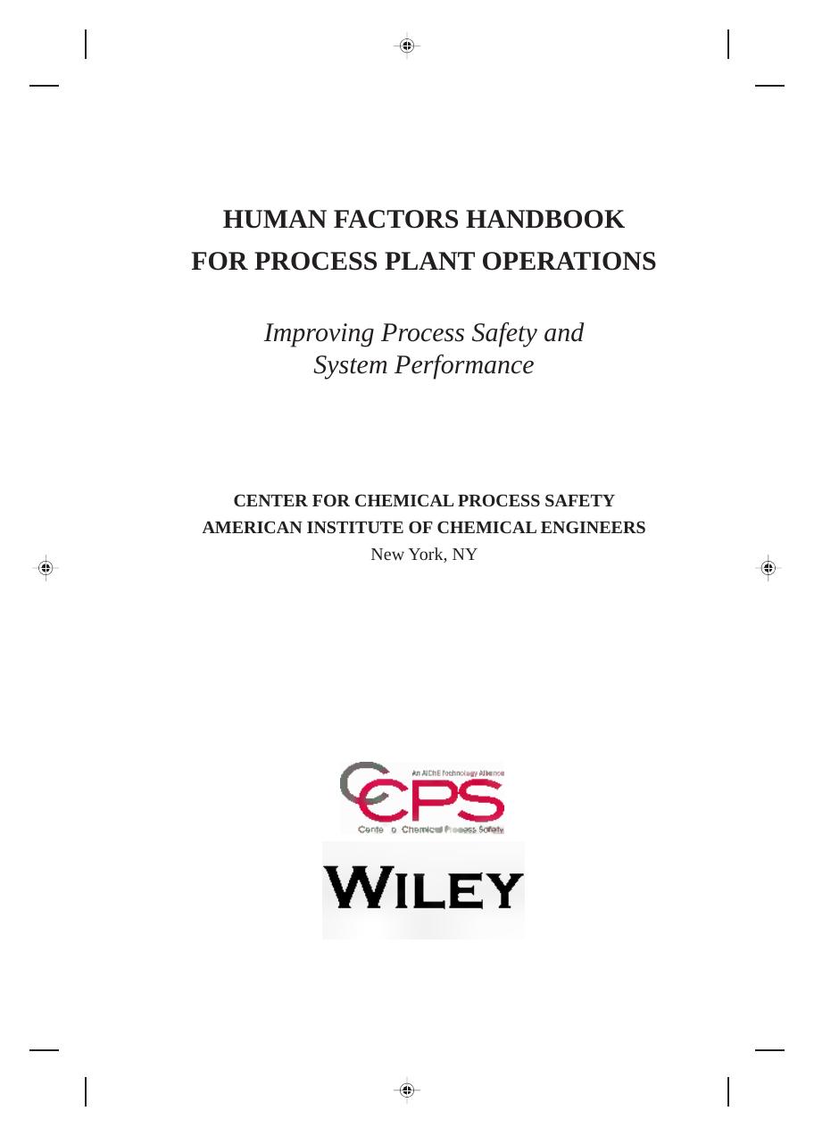 Preview page 3 of Human Factors Handbook for Process Plant Operations Improving Process Safety and System Performance 1st Edition By CCPS