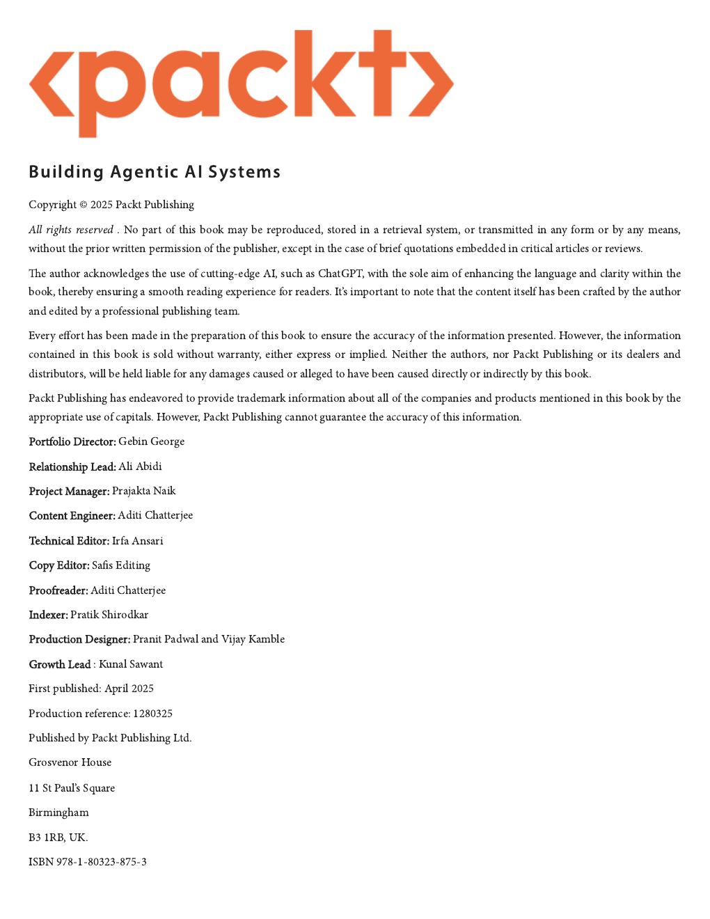 Preview page 2 of Building Agentic AI Systems Create intelligent, autonomous AI agents that can reason, plan, and adapt By Anjanava Biswas