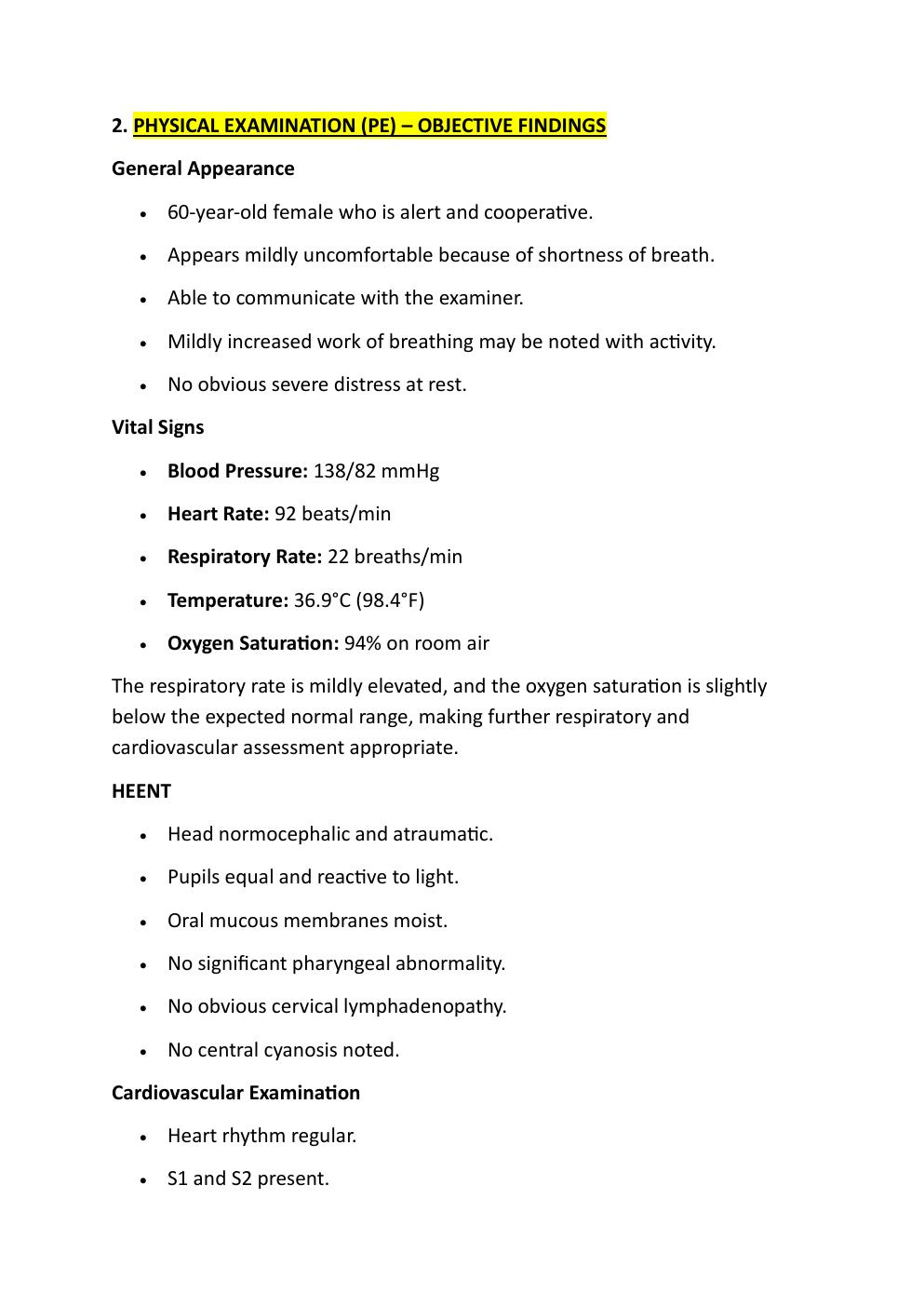 Preview page 5 of I-HUMAN COMPREHENSIVE CASE  STUDY. 60-YEAR-OLD, STEFANIE  NEWMAN. REASON FOR  ENCOUNTER: SHORTNESS OF  BREATH.   WITH A